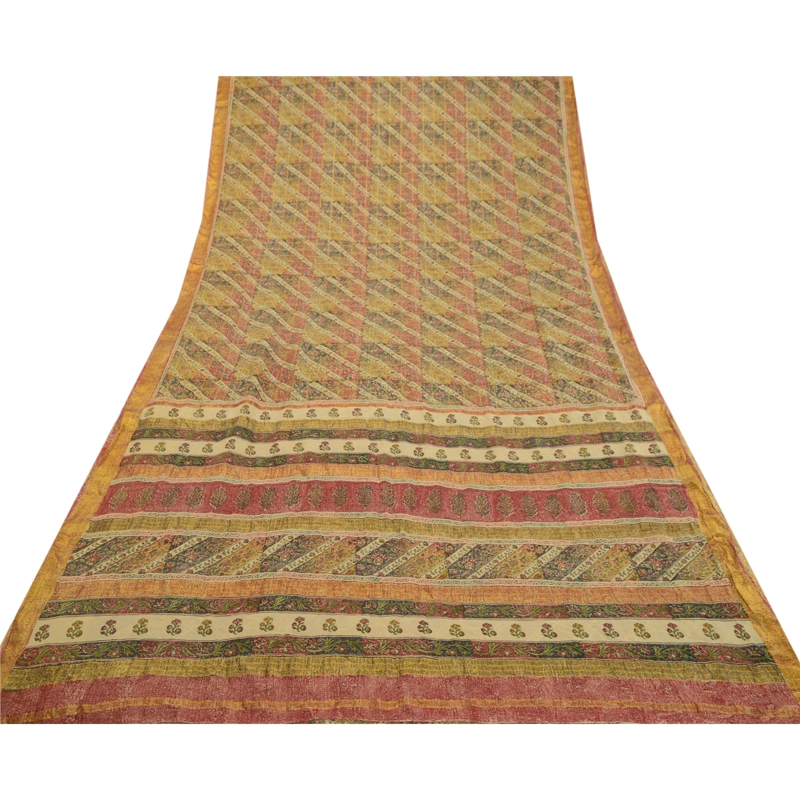 Sanskriti Vintage Sarees Multi Pure Georgette Silk Printed Sari 5Yd Craft Fabric, PRG-12624-Multi-Printed Floral Design-Pure Georgette Silk-8