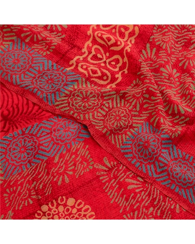 Sanskriti Vintage Sarees Red Pure Georgette Silk Printed Sari 5Yd Craft Fabric, PRG-12627-Red-Printed Floral Design-Pure Georgette Silk-1