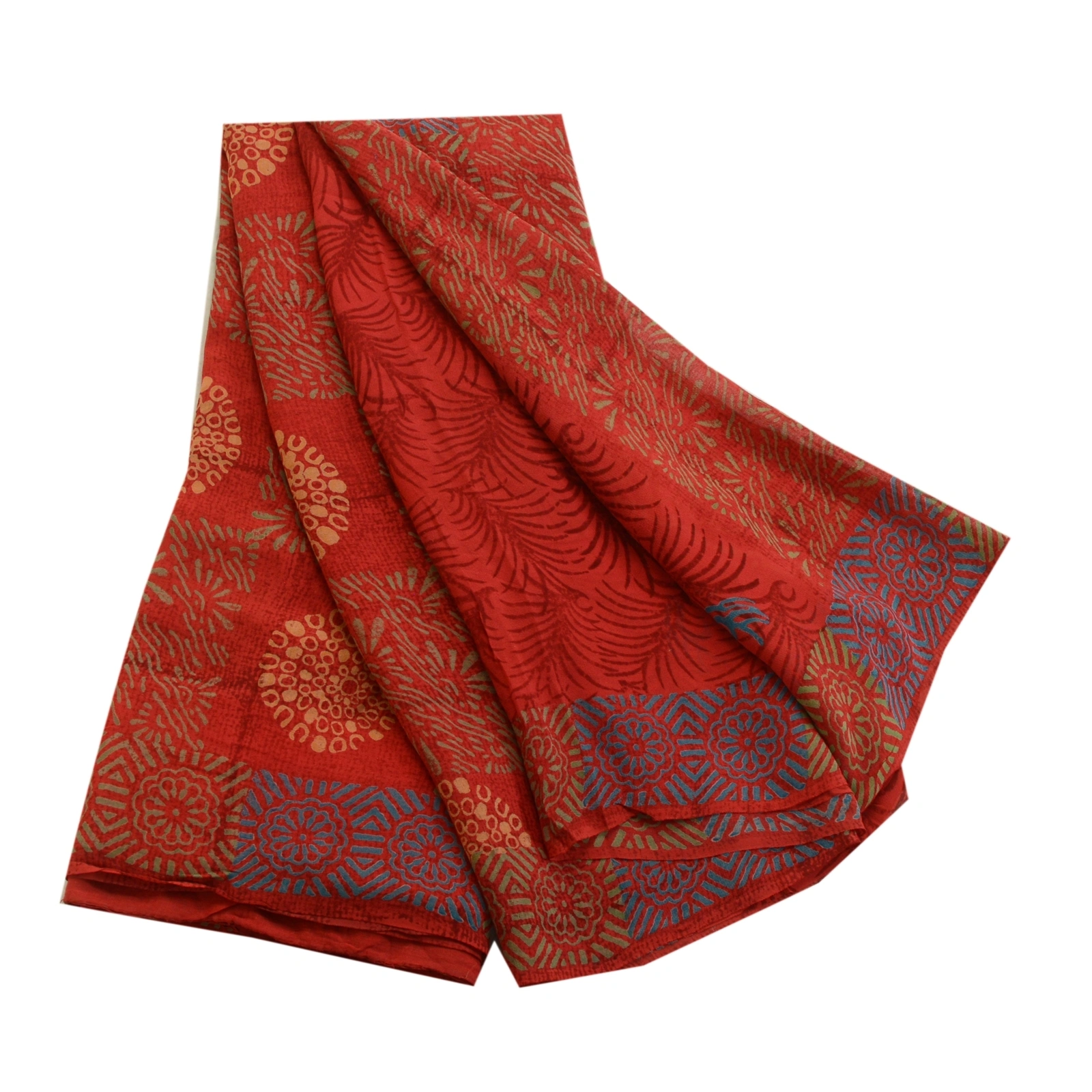 Sanskriti Vintage Sarees Red Pure Georgette Silk Printed Sari 5Yd Craft Fabric, PRG-12627-Red-Printed Floral Design-Pure Georgette Silk-2