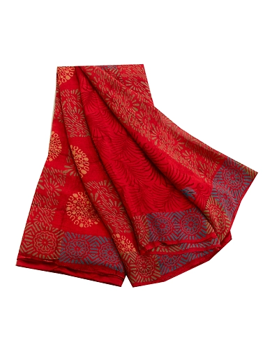 Sanskriti Vintage Sarees Red Pure Georgette Silk Printed Sari 5Yd Craft Fabric, PRG-12627-Red-Printed Floral Design-Pure Georgette Silk-2