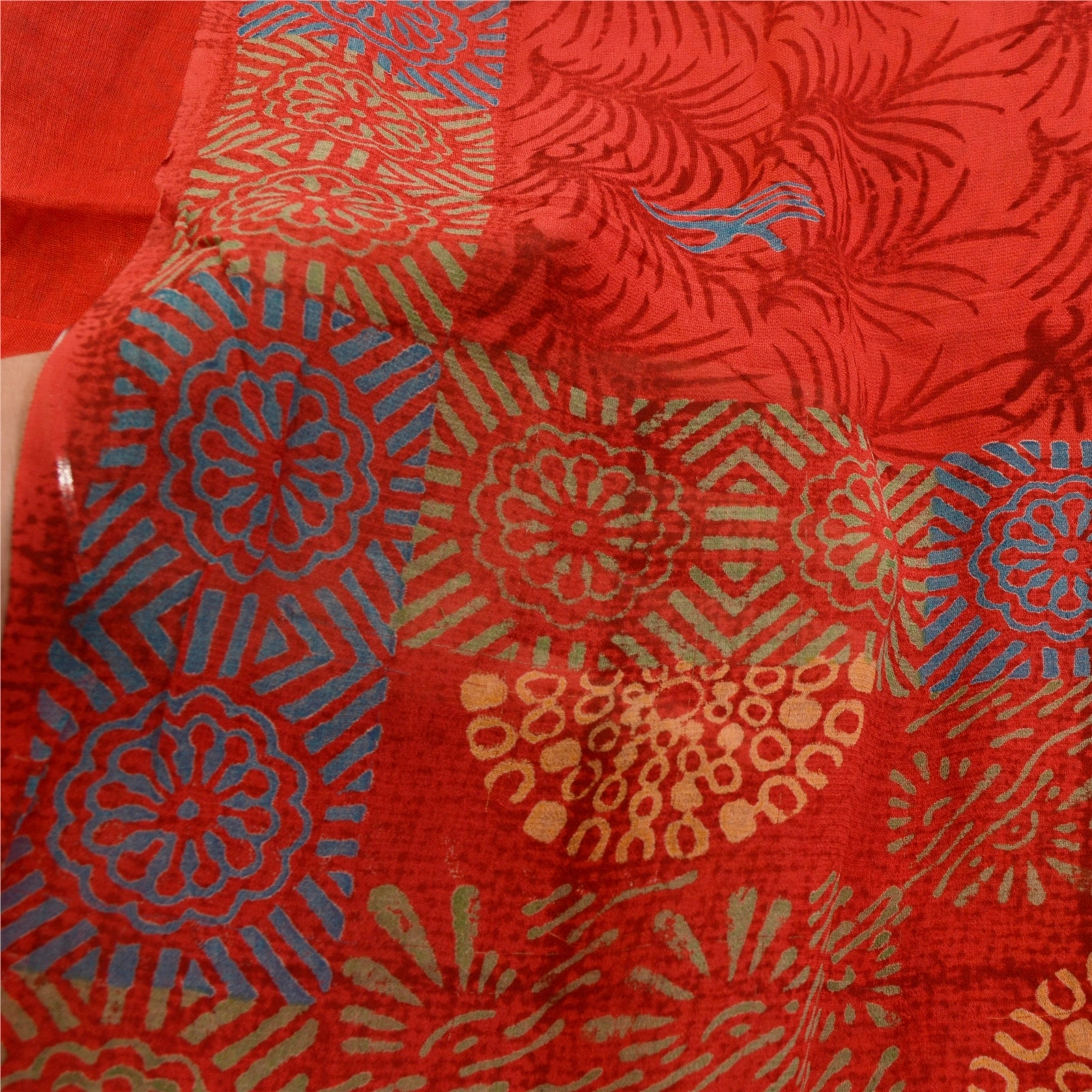 Sanskriti Vintage Sarees Red Pure Georgette Silk Printed Sari 5Yd Craft Fabric, PRG-12627-Red-Printed Floral Design-Pure Georgette Silk-4