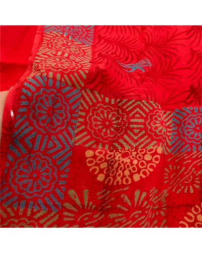Sanskriti Vintage Sarees Red Pure Georgette Silk Printed Sari 5Yd Craft Fabric, PRG-12627-Red-Printed Floral Design-Pure Georgette Silk-4
