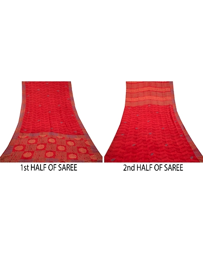 Sanskriti Vintage Sarees Red Pure Georgette Silk Printed Sari 5Yd Craft Fabric, PRG-12627-Red-Printed Floral Design-Pure Georgette Silk-5