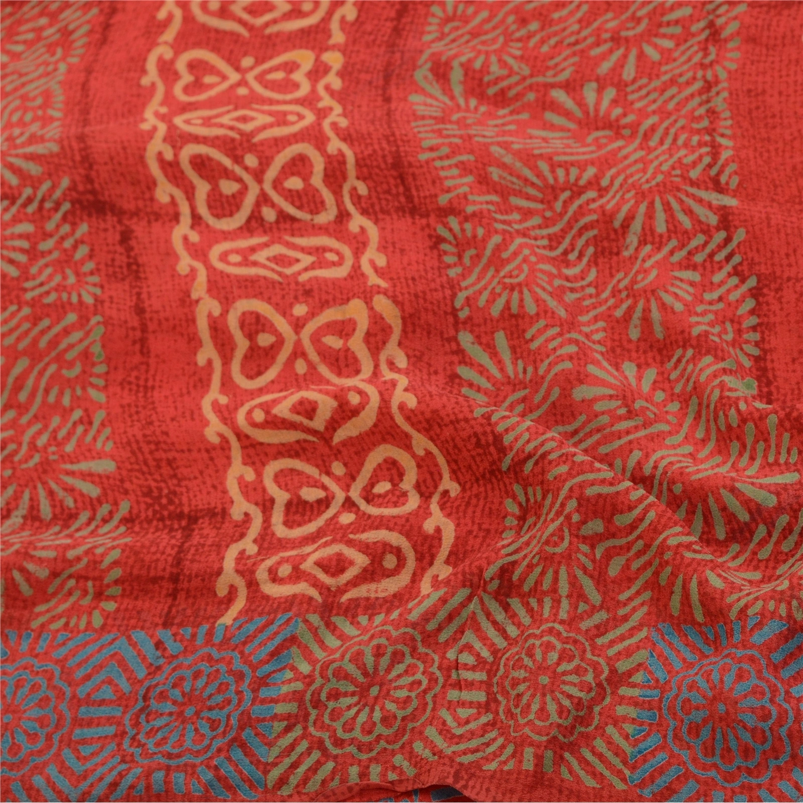 Sanskriti Vintage Sarees Red Pure Georgette Silk Printed Sari 5Yd Craft Fabric, PRG-12627-Red-Printed Floral Design-Pure Georgette Silk-6