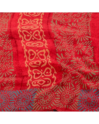 Sanskriti Vintage Sarees Red Pure Georgette Silk Printed Sari 5Yd Craft Fabric, PRG-12627-Red-Printed Floral Design-Pure Georgette Silk-6