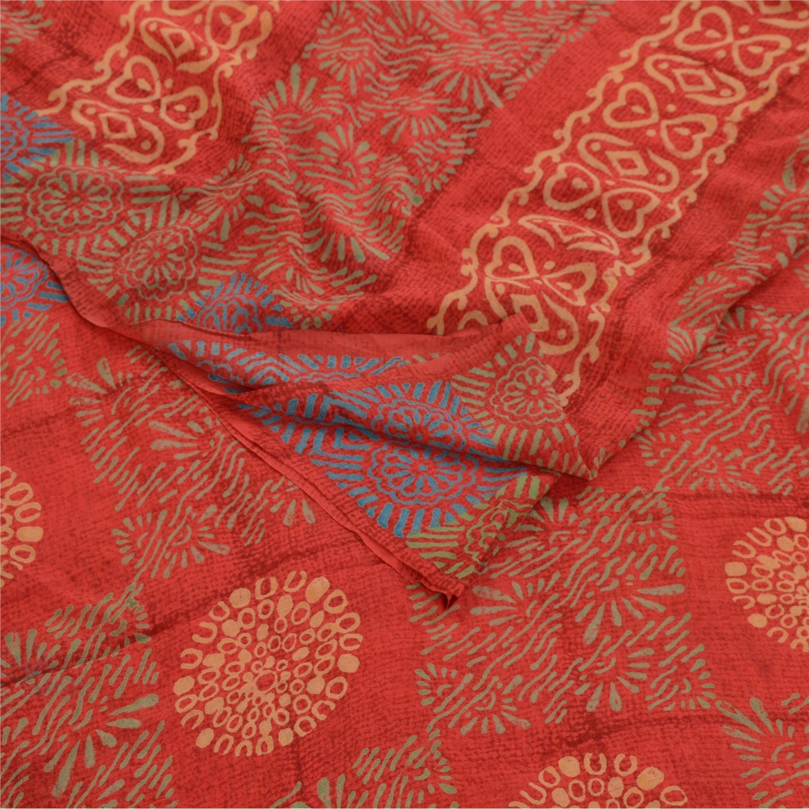 Sanskriti Vintage Sarees Red Pure Georgette Silk Printed Sari 5Yd Craft Fabric, PRG-12627-Red-Printed Floral Design-Pure Georgette Silk-7