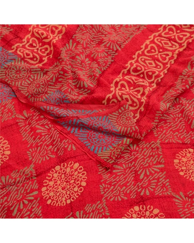 Sanskriti Vintage Sarees Red Pure Georgette Silk Printed Sari 5Yd Craft Fabric, PRG-12627-Red-Printed Floral Design-Pure Georgette Silk-7