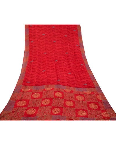 Sanskriti Vintage Sarees Red Pure Georgette Silk Printed Sari 5Yd Craft Fabric, PRG-12627-Red-Printed Floral Design-Pure Georgette Silk-8