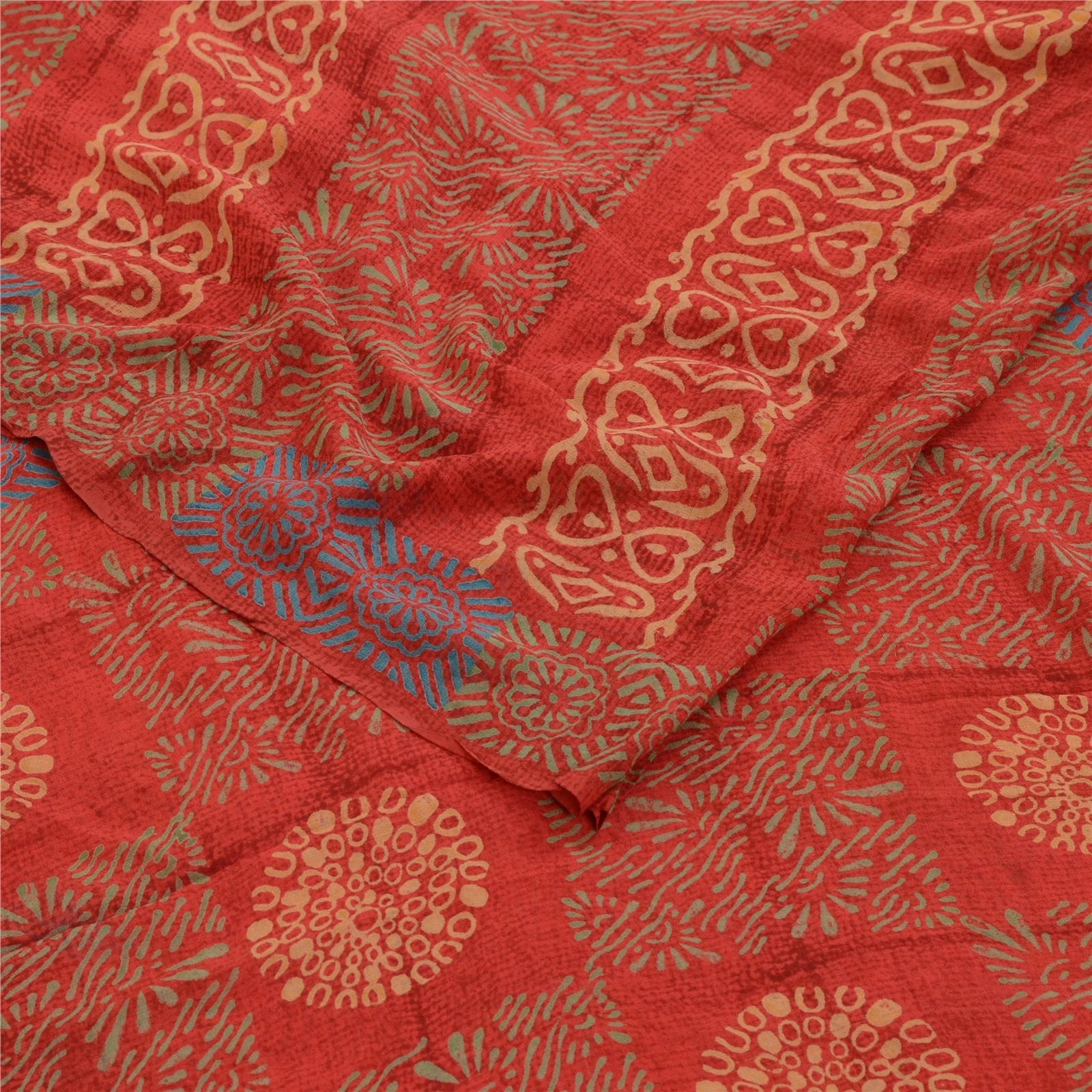 Sanskriti Vintage Sarees Red Pure Georgette Silk Printed Sari 5Yd Craft Fabric, PRG-12627-Red-Printed Floral Design-Pure Georgette Silk-9