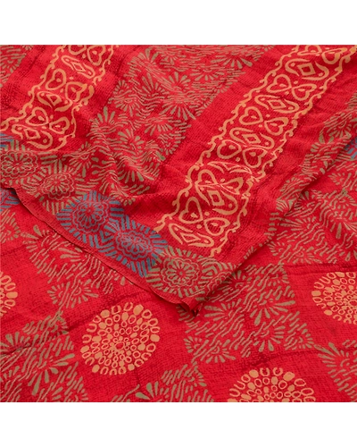 Sanskriti Vintage Sarees Red Pure Georgette Silk Printed Sari 5Yd Craft Fabric, PRG-12627-Red-Printed Floral Design-Pure Georgette Silk-9