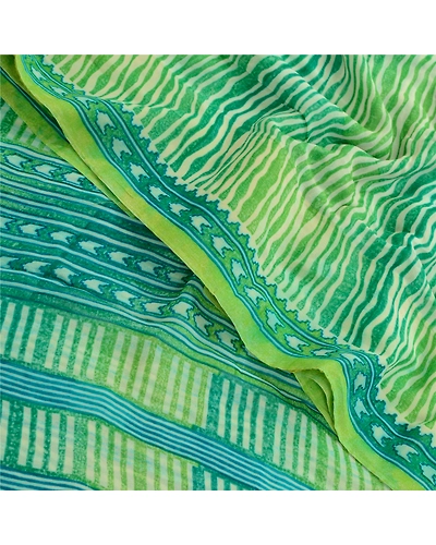 Sanskriti Vintage Sarees Green Pure Georgette Silk Printed Sari 5Yd Craft Fabric, PRG-12632-Green-Printed Floral Design-Pure Georgette Silk-1