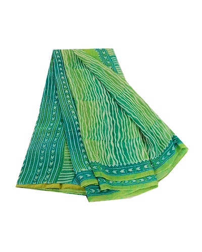 Sanskriti Vintage Sarees Green Pure Georgette Silk Printed Sari 5Yd Craft Fabric, PRG-12632-Green-Printed Floral Design-Pure Georgette Silk-2