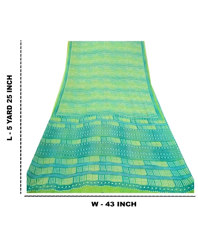 Sanskriti Vintage Sarees Green Pure Georgette Silk Printed Sari 5Yd Craft Fabric, PRG-12632-Green-Printed Floral Design-Pure Georgette Silk-3