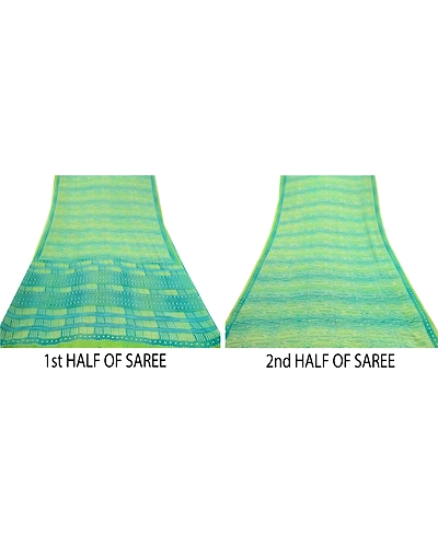 Sanskriti Vintage Sarees Green Pure Georgette Silk Printed Sari 5Yd Craft Fabric, PRG-12632-Green-Printed Floral Design-Pure Georgette Silk-5