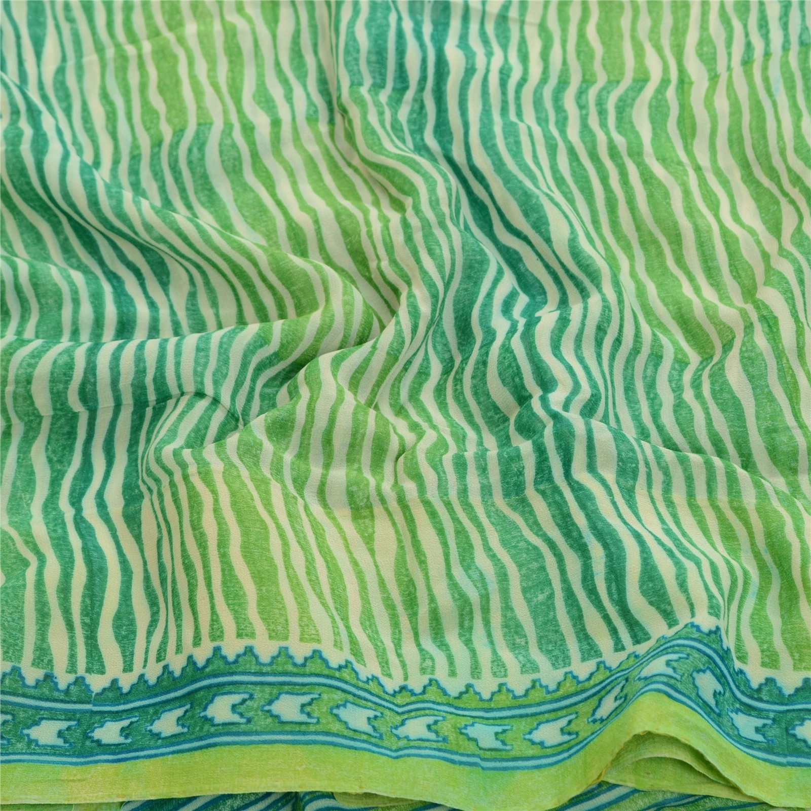 Sanskriti Vintage Sarees Green Pure Georgette Silk Printed Sari 5Yd Craft Fabric, PRG-12632-Green-Printed Floral Design-Pure Georgette Silk-6