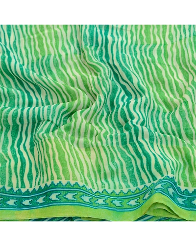 Sanskriti Vintage Sarees Green Pure Georgette Silk Printed Sari 5Yd Craft Fabric, PRG-12632-Green-Printed Floral Design-Pure Georgette Silk-6