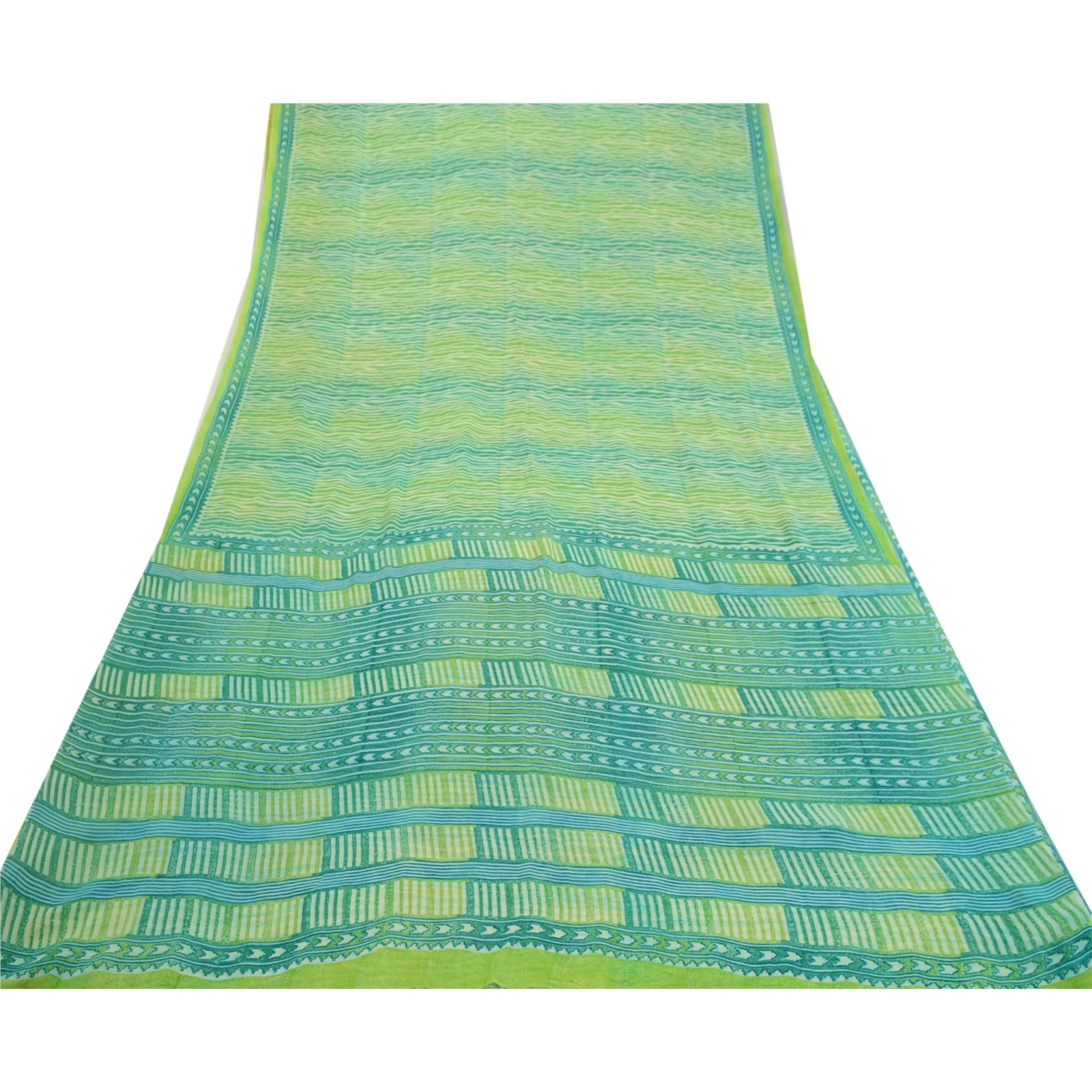 Sanskriti Vintage Sarees Green Pure Georgette Silk Printed Sari 5Yd Craft Fabric, PRG-12632-Green-Printed Floral Design-Pure Georgette Silk-8