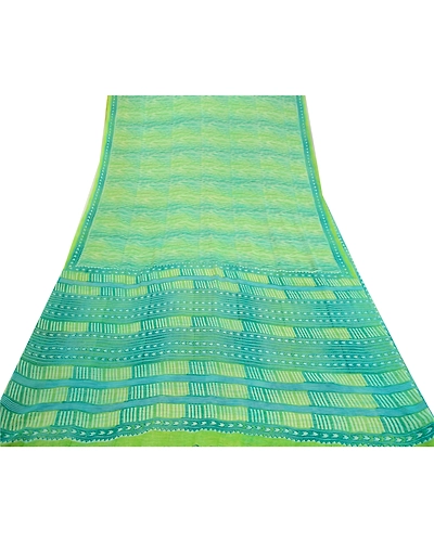 Sanskriti Vintage Sarees Green Pure Georgette Silk Printed Sari 5Yd Craft Fabric, PRG-12632-Green-Printed Floral Design-Pure Georgette Silk-8