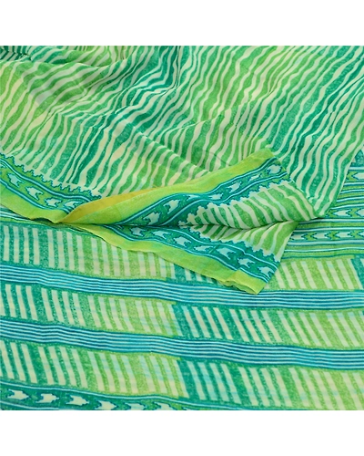 Sanskriti Vintage Sarees Green Pure Georgette Silk Printed Sari 5Yd Craft Fabric, PRG-12632-Green-Printed Floral Design-Pure Georgette Silk-9
