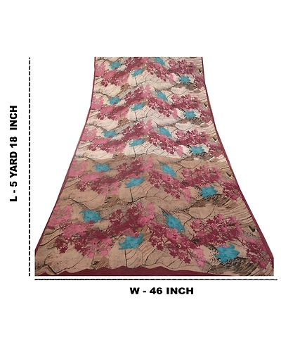 Sanskriti Vintage Sarees Multi Pure Georgette Silk Printed Sari 5Yd Craft Fabric, PRG-12647-Multi-Printed Floral Design-Pure Georgette Silk-3