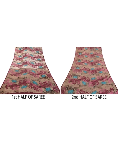 Sanskriti Vintage Sarees Multi Pure Georgette Silk Printed Sari 5Yd Craft Fabric, PRG-12647-Multi-Printed Floral Design-Pure Georgette Silk-5