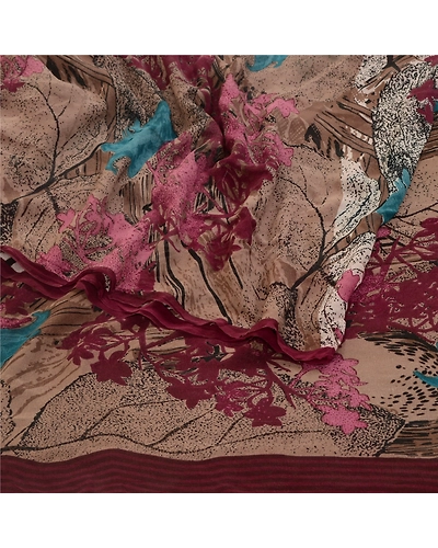 Sanskriti Vintage Sarees Multi Pure Georgette Silk Printed Sari 5Yd Craft Fabric, PRG-12647-Multi-Printed Floral Design-Pure Georgette Silk-7