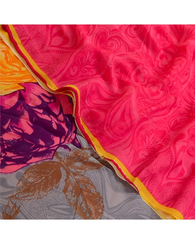 Sanskriti Vintage Sarees Pink Pure Georgette Silk Printed Sari 5Yd Craft Fabric, PRG-12651-Pink-Printed Floral Design-Pure Georgette Silk-1