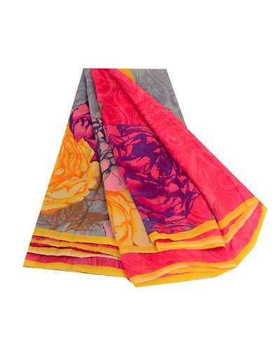 Sanskriti Vintage Sarees Pink Pure Georgette Silk Printed Sari 5Yd Craft Fabric, PRG-12651-Pink-Printed Floral Design-Pure Georgette Silk-2