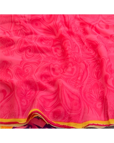 Sanskriti Vintage Sarees Pink Pure Georgette Silk Printed Sari 5Yd Craft Fabric, PRG-12651-Pink-Printed Floral Design-Pure Georgette Silk-6