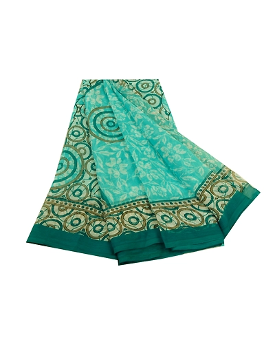 Sanskriti Vintage Sarees Indian Sea-Green Chiffon Printed Sari Soft Craft Fabric, PRG-12658-Sea-Green-Printed Floral Design-Poly Chiffon-2