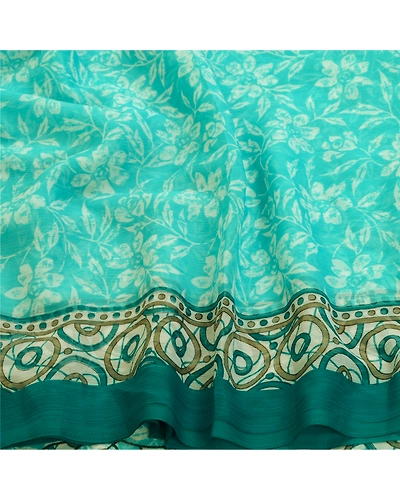 Sanskriti Vintage Sarees Indian Sea-Green Chiffon Printed Sari Soft Craft Fabric, PRG-12658-Sea-Green-Printed Floral Design-Poly Chiffon-6