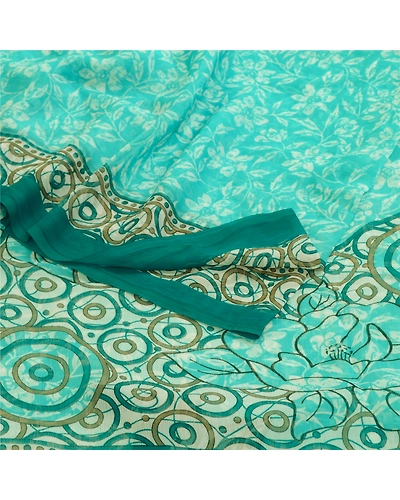 Sanskriti Vintage Sarees Indian Sea-Green Chiffon Printed Sari Soft Craft Fabric, PRG-12658-Sea-Green-Printed Floral Design-Poly Chiffon-9