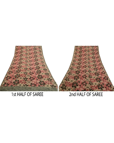 Sanskriti Vintage Sarees Multi Pure Georgette Silk Printed Sari 5Yd Craft Fabric, PRG-12660-Multi-Printed Floral Design-Pure Georgette Silk-5
