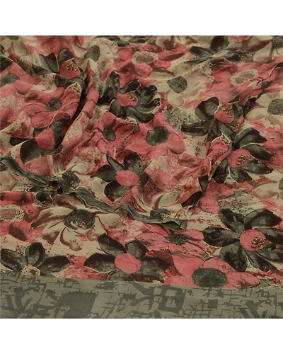 Sanskriti Vintage Sarees Multi Pure Georgette Silk Printed Sari 5Yd Craft Fabric, PRG-12660-Multi-Printed Floral Design-Pure Georgette Silk-7