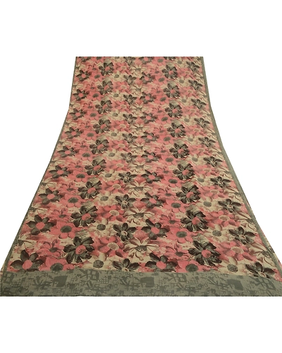 Sanskriti Vintage Sarees Multi Pure Georgette Silk Printed Sari 5Yd Craft Fabric, PRG-12660-Multi-Printed Floral Design-Pure Georgette Silk-8