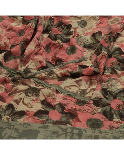 Sanskriti Vintage Sarees Multi Pure Georgette Silk Printed Sari 5Yd Craft Fabric, PRG-12660-Multi-Printed Floral Design-Pure Georgette Silk-9