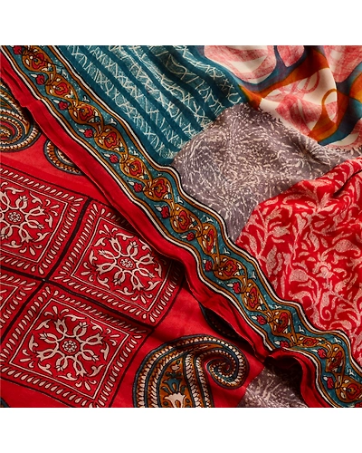 Sanskriti Vintage Sarees Red Pure Georgette Silk Printed Sari 5Yd Craft Fabric, PRG-12668-Red-Printed Floral Design-Pure Georgette Silk-1