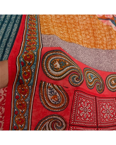 Sanskriti Vintage Sarees Red Pure Georgette Silk Printed Sari 5Yd Craft Fabric, PRG-12668-Red-Printed Floral Design-Pure Georgette Silk-4