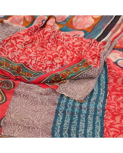 Sanskriti Vintage Sarees Red Pure Georgette Silk Printed Sari 5Yd Craft Fabric, PRG-12668-Red-Printed Floral Design-Pure Georgette Silk-9