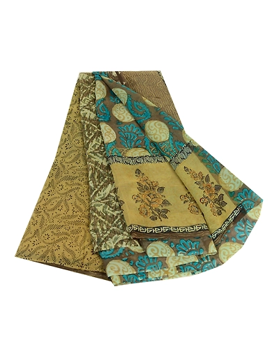 Sanskriti Vintage Sarees Green Pure Georgette Silk Print Sari Soft Craft Fabric, PRG-12675-Green-Printed Floral Design-Pure Georgette Silk-2