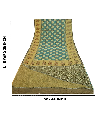 Sanskriti Vintage Sarees Green Pure Georgette Silk Print Sari Soft Craft Fabric, PRG-12675-Green-Printed Floral Design-Pure Georgette Silk-3