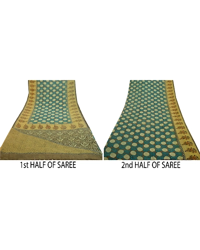 Sanskriti Vintage Sarees Green Pure Georgette Silk Print Sari Soft Craft Fabric, PRG-12675-Green-Printed Floral Design-Pure Georgette Silk-5