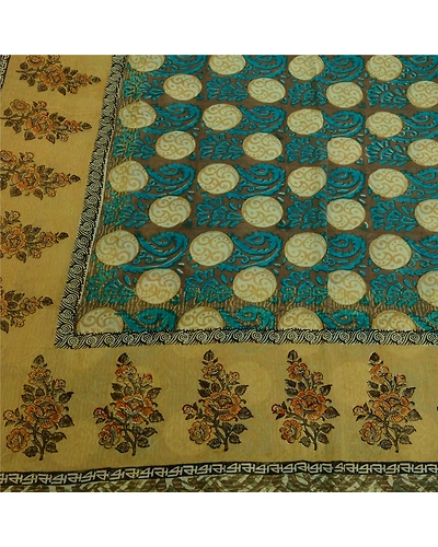 Sanskriti Vintage Sarees Green Pure Georgette Silk Print Sari Soft Craft Fabric, PRG-12675-Green-Printed Floral Design-Pure Georgette Silk-6