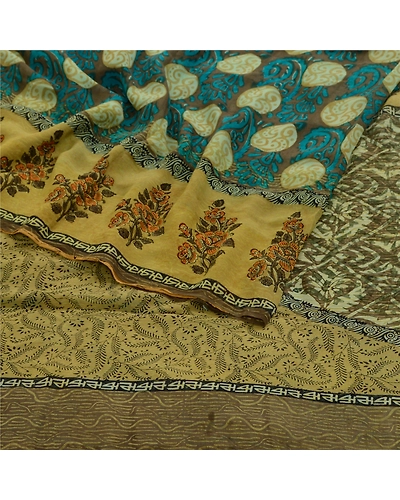 Sanskriti Vintage Sarees Green Pure Georgette Silk Print Sari Soft Craft Fabric, PRG-12675-Green-Printed Floral Design-Pure Georgette Silk-7