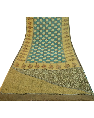 Sanskriti Vintage Sarees Green Pure Georgette Silk Print Sari Soft Craft Fabric, PRG-12675-Green-Printed Floral Design-Pure Georgette Silk-8