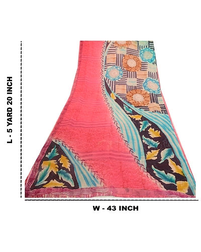 Sanskriti Vintage Sarees Blush-Pink Pure Georgette Silk Print Sari Craft Fabric, PRG-12680-Blush-Pink-Printed Floral Design-Pure Georgette Silk-3