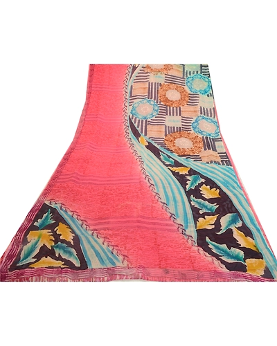 Sanskriti Vintage Sarees Blush-Pink Pure Georgette Silk Print Sari Craft Fabric, PRG-12680-Blush-Pink-Printed Floral Design-Pure Georgette Silk-8