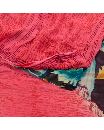 Sanskriti Vintage Sarees Blush-Pink Pure Georgette Silk Print Sari Craft Fabric, PRG-12680-Blush-Pink-Printed Floral Design-Pure Georgette Silk-9