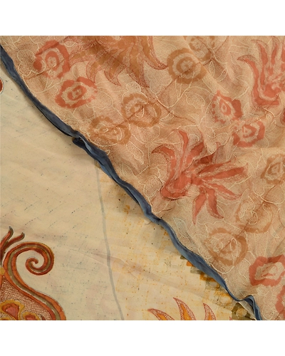 Sanskriti Vintage Sarees Cream Printed Pure Georgette Silk Sari 5Yd Craft Fabric, PRG-12690-Shades Of Cream-Printed Floral Design-Pure Georgette Silk-1