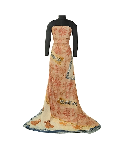 Sanskriti Vintage Sarees Cream Printed Pure Georgette Silk Sari 5Yd Craft Fabric, PRG-12690-Shades Of Cream-Printed Floral Design-Pure Georgette Silk-3
